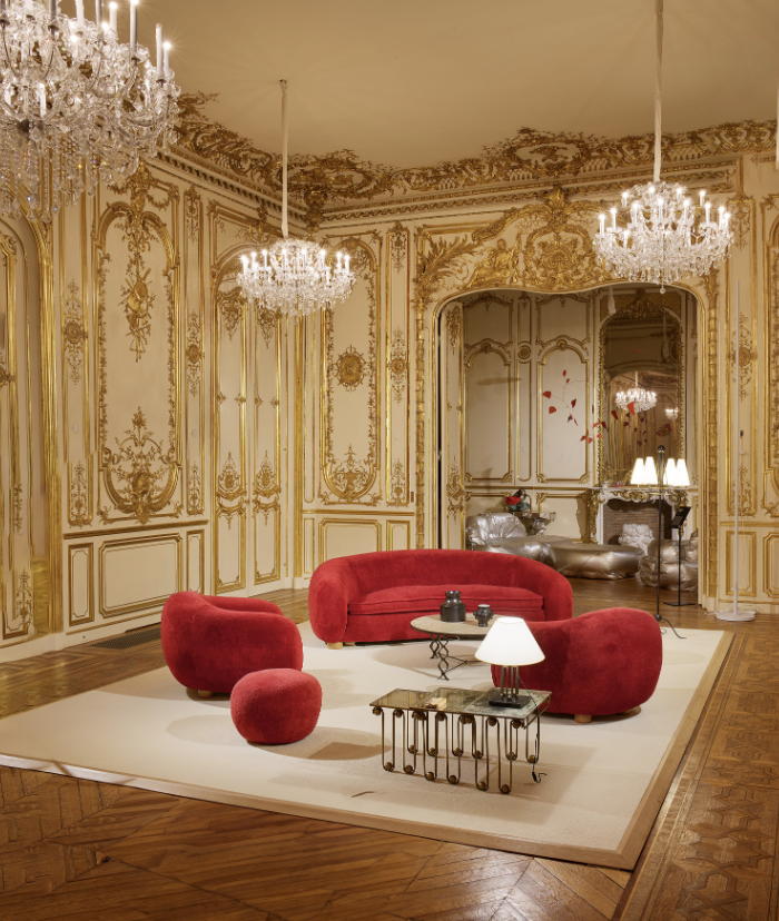 Best Historic Work: Polar bear sofa suite by Jean Royère, circa 1955, presented by Galerie Jacques Lacoste at Design Miami/ Paris 2023. Image courtesy of James Harris for Design Miami/ Paris.