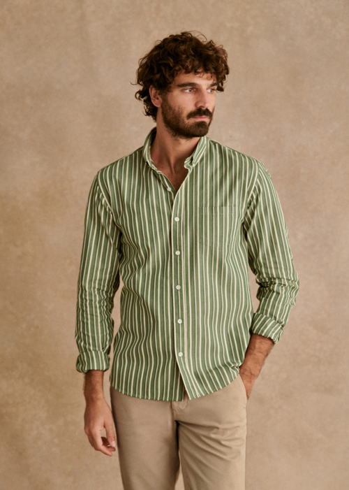 Octobre Editions - Chemise Charlie Rayures Vert Ecru - 90€