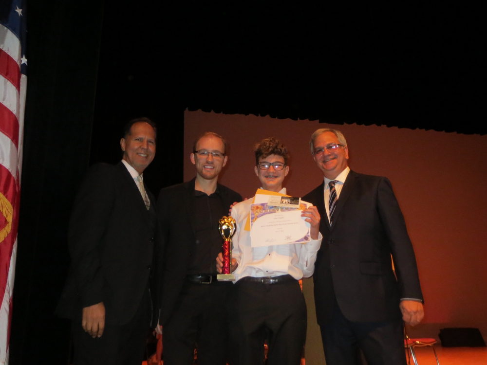 Bay Harbor K-8 Winner AItor Cazalis, along with RKBBH Lead Music Teacher Onil Rodriguez and Music Teacher Phil Bracken-Tripp, and Paul Novack of 1308