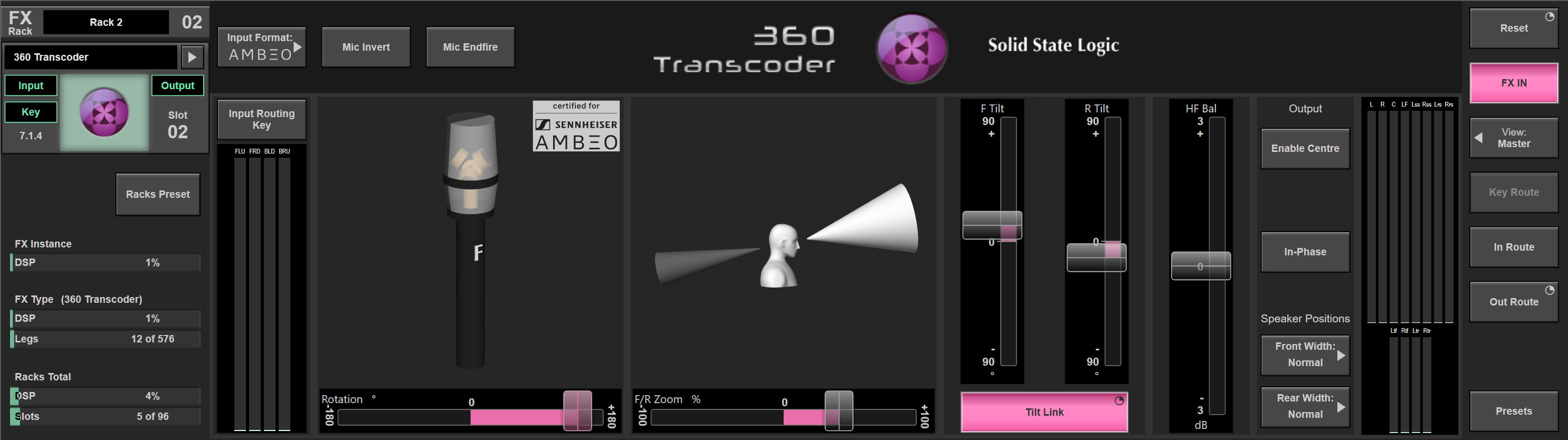 Graphical user interface of SSL’s 360 transcoder with AMBEO A-B converter