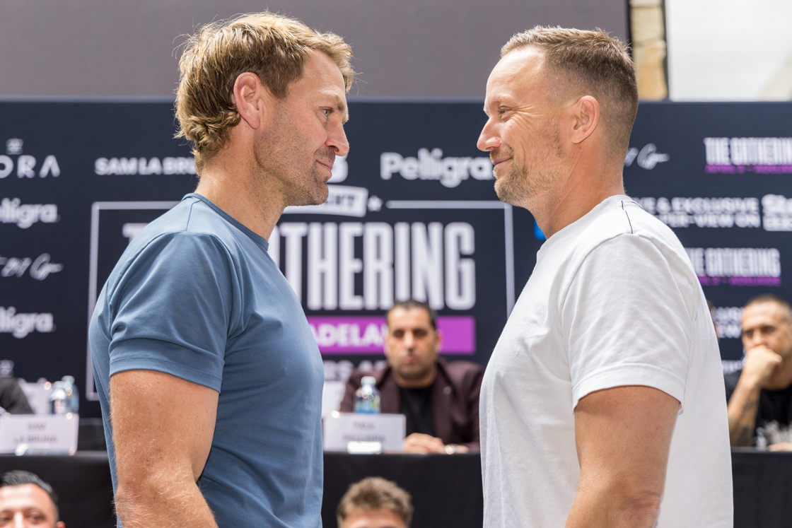 FOOTY LEGENDS & BOXING STARS CLASH AT THE GATHERING PRESS CONFERENCE IN ADELAIDE