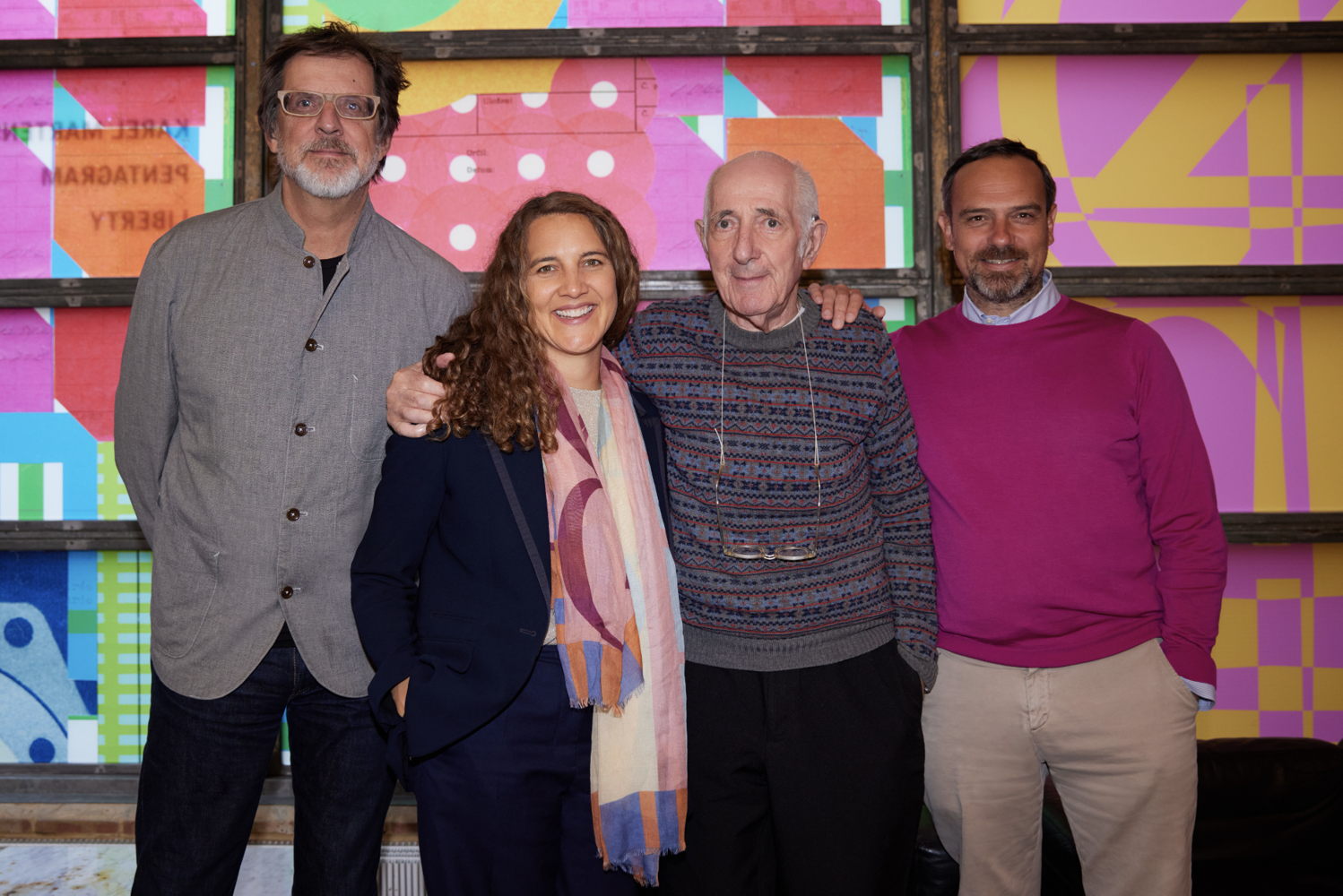 (L to R) Harry Pearce, Mary-Ann Bartlett Dunkley, Karel Martens & Andrea Petochi at Liberty x Pentagram x Karel Martens I London Design Festival 2024