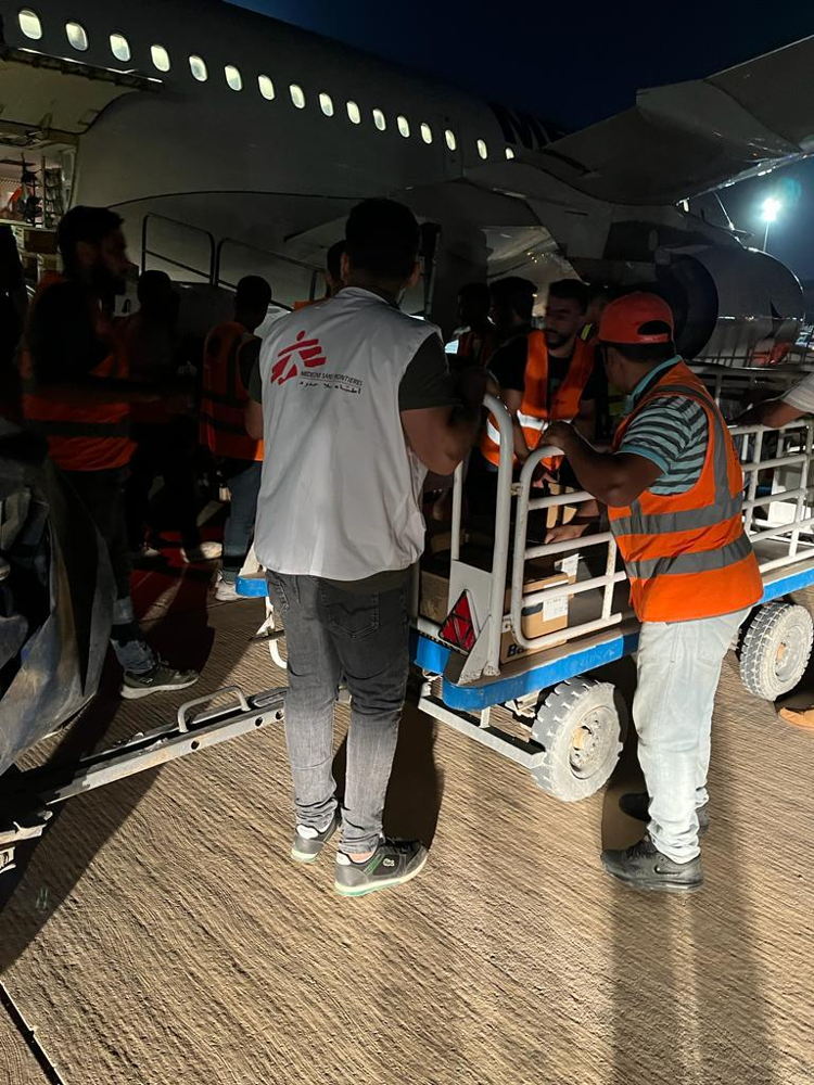 An MSF logistics coordinator is supervising the convoy of medical material to be sent in Derna, Libya. Copyright: MSF