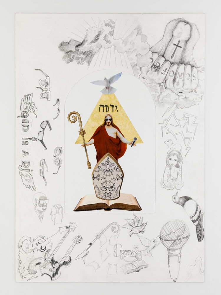 Het monastieke optreden (2017)
Uit de reeks collagetekeningen ter voorbereiding van Jan Fabres permanente installatie in de Sint-Augustinuskerk 
Potlood en collagetechniek
60 x 42,2 cm
