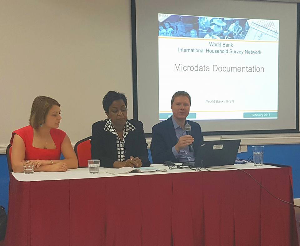 Workshop Head Table (L-R) Yevgeniya Savchenko, World Bank Facilitator; Dr. Gale Archibald, Head of OECS Statistical Services Unit; Matthew Welch, World Bank Facilitator.