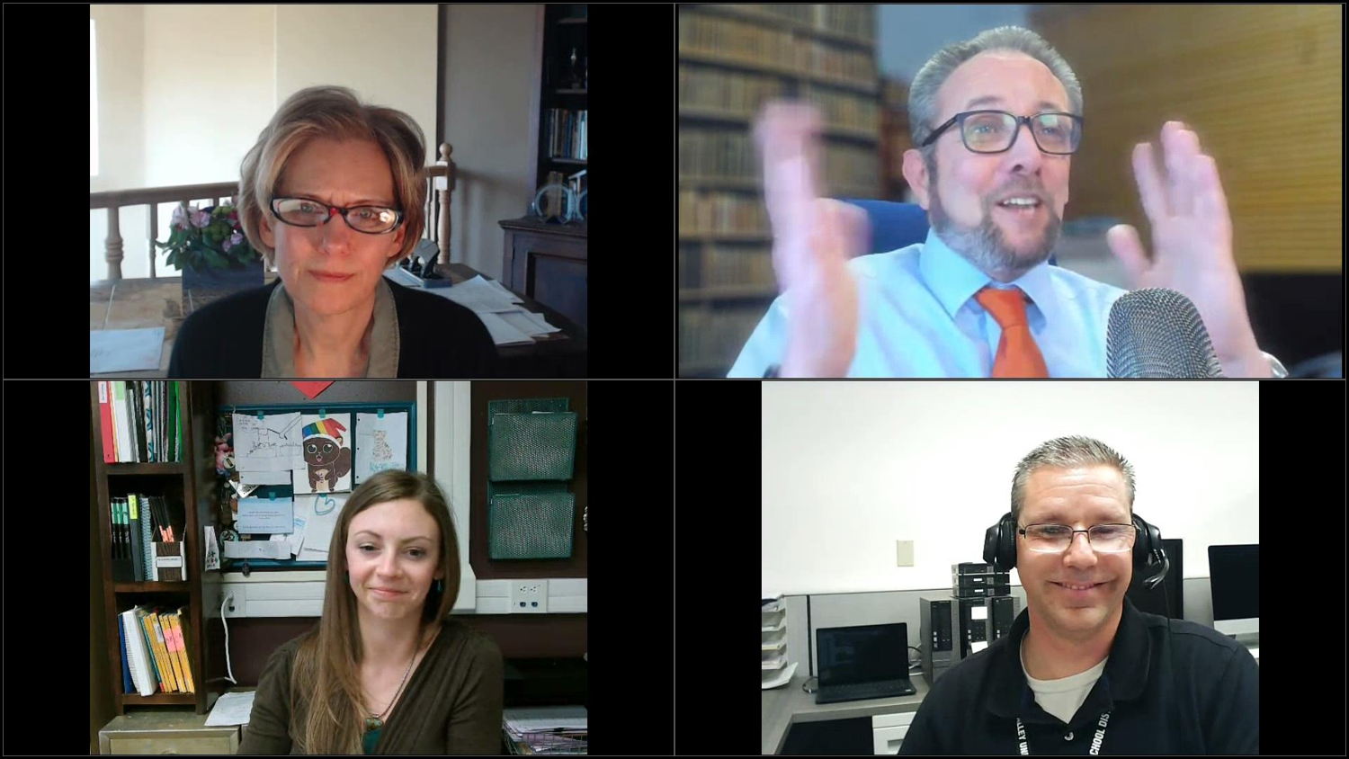 Three guests join Jennifer Harrison to talk about the Cloud in education: (l to r) Moderator, Jennifer Harrison, Al Kingsley of NetSupport, Monte McCubbin of Simi Valley USD, Erica Smith of Ready Springs School