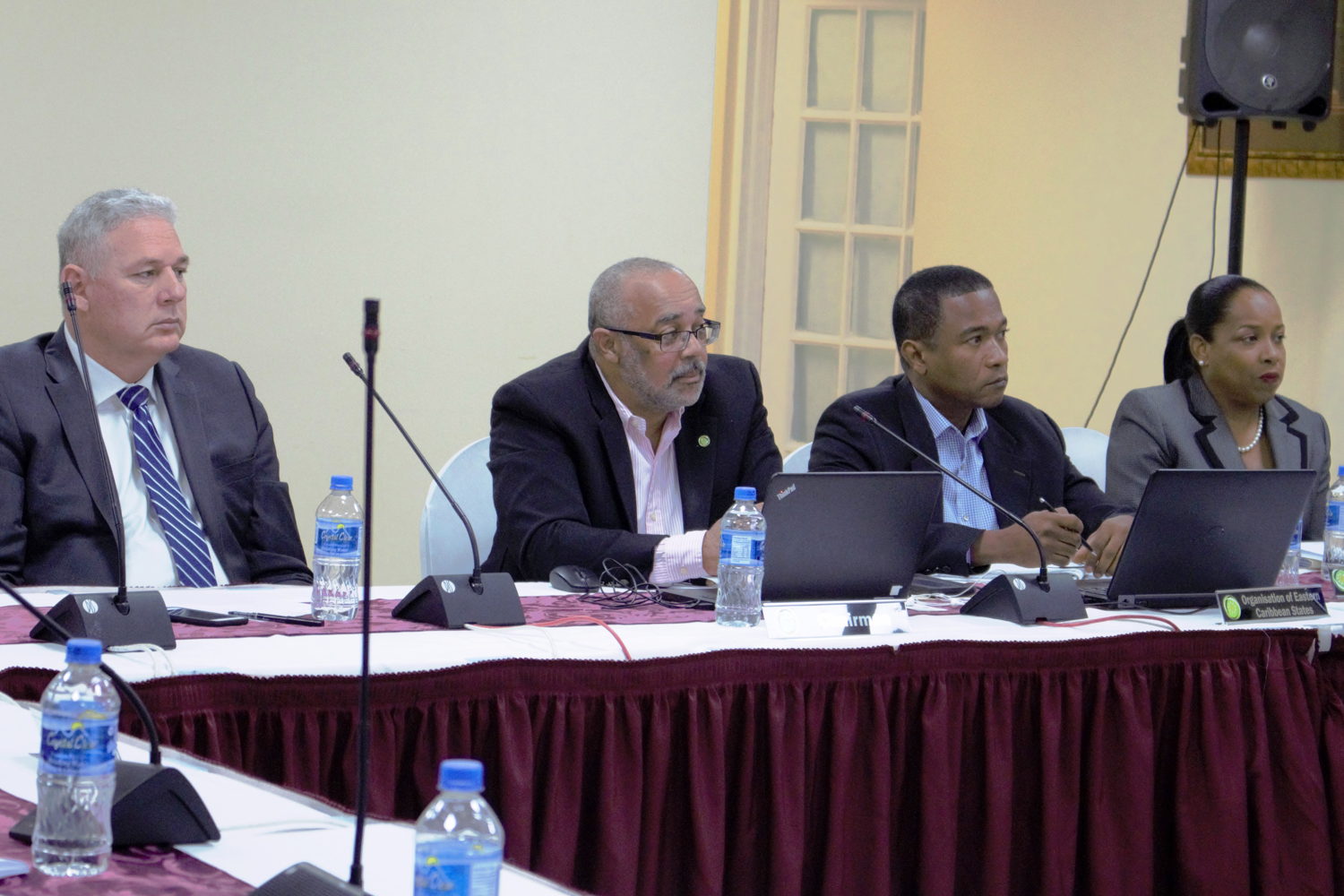 Head Table (L-R): Hon. Allen Chastanet, Prime Minister of St. Lucia and incoming Chairman of the OECS Authority; Dr. Didacus Jules, Director General of the OECS Commission; Mr. Dwight Lay, General Counsel at the OECS Commission; and Ms. Giselle Martin, Legal Advisor (IMPACS).