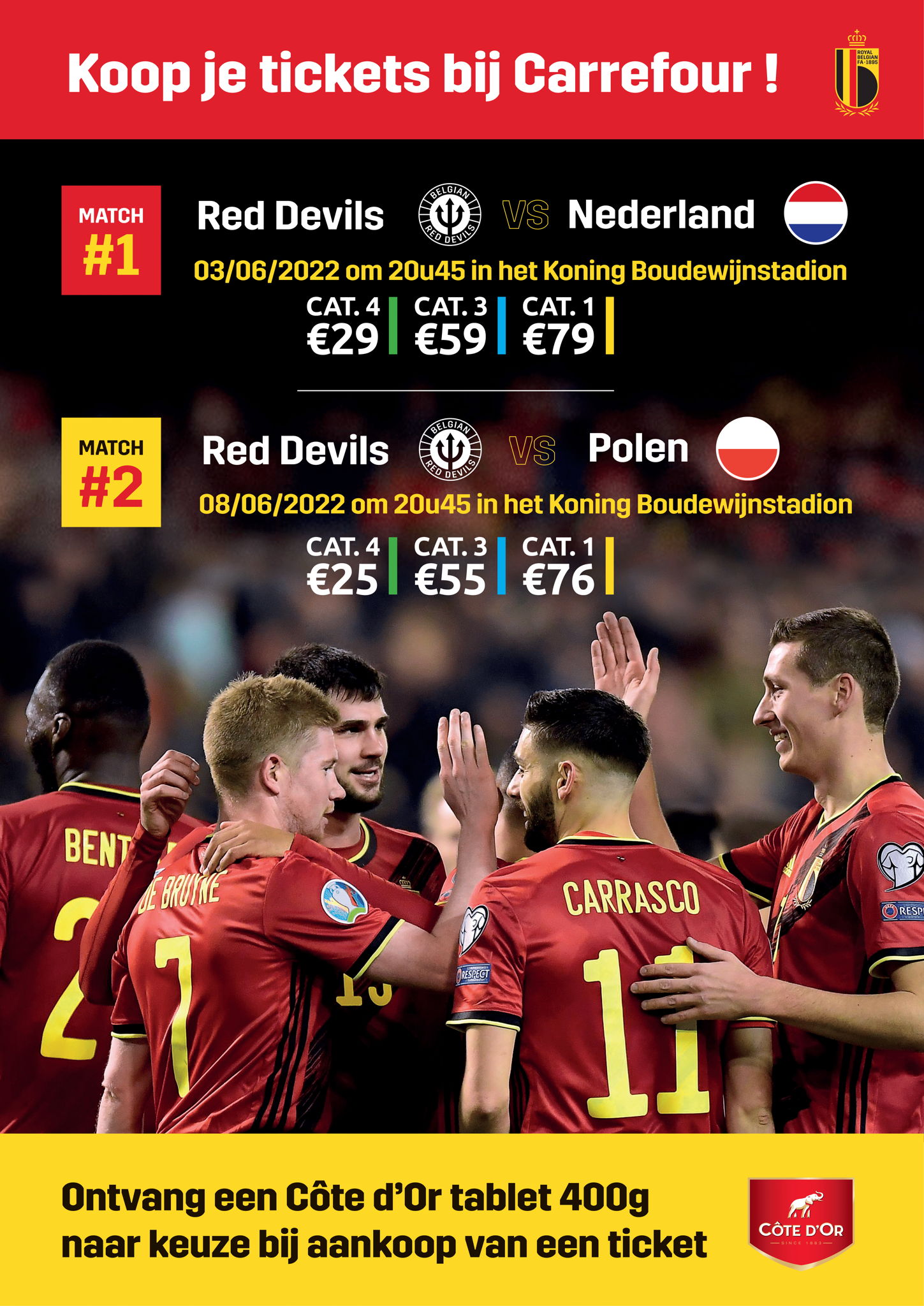 Tickets uitverkocht! Laatste tickets te koop bij Carrefour voor de wedstrijd Rode Duivels vs 