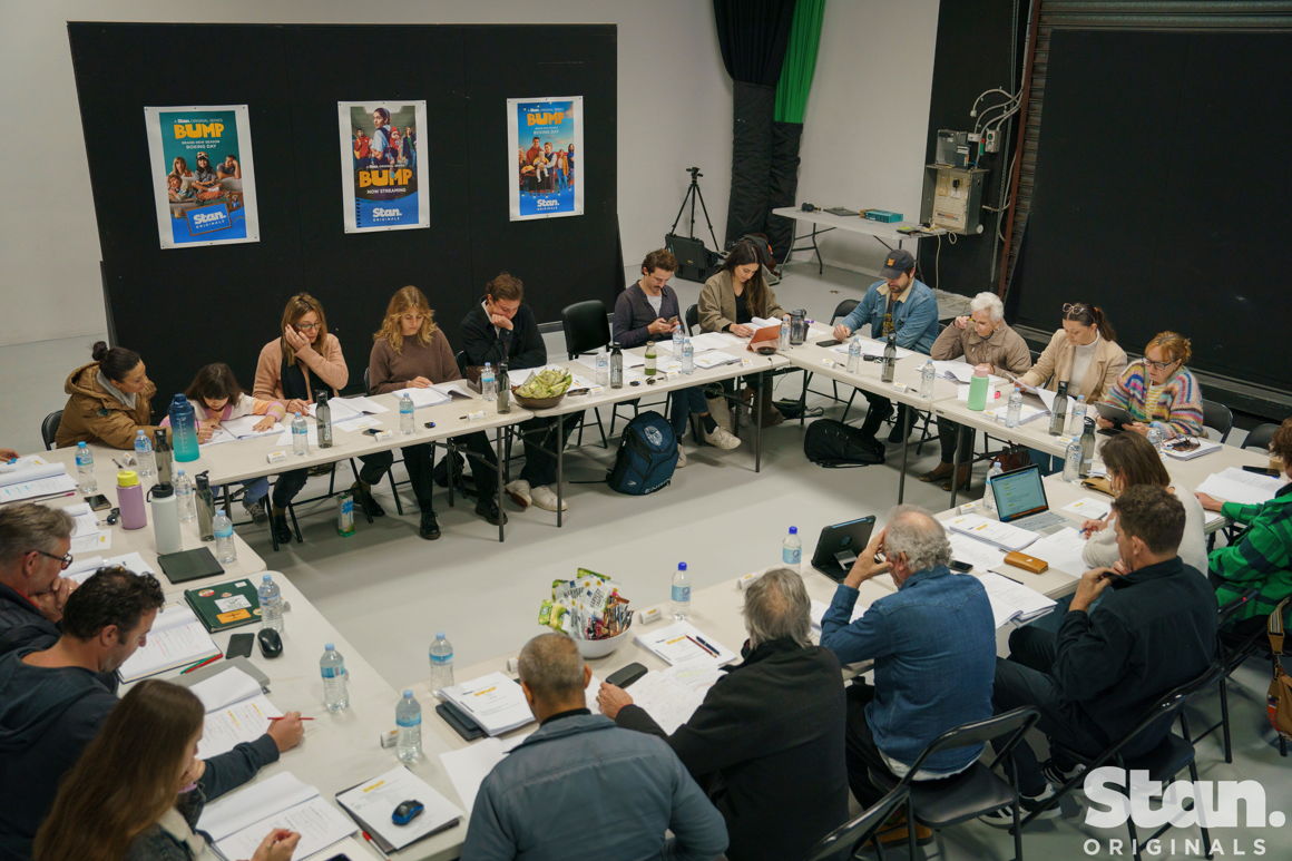 The cast and crew of BUMP S4 at the table read.580x387