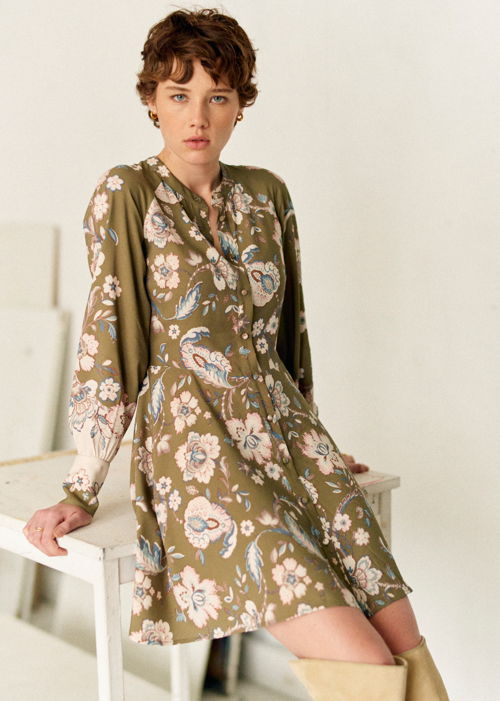 Sézane - Robe CAPRICE Imprime RAMA KAKI