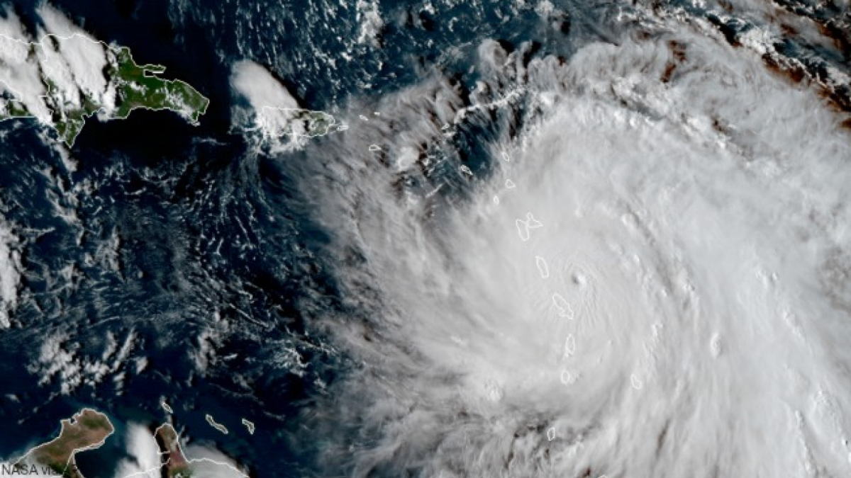 Satellite image of Hurricane Maria in 2017 over Dominica. Image taken on September 18, 2017.