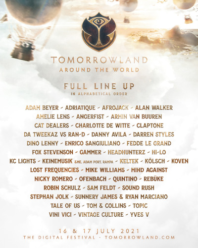 Afrojack, Alan Walker, Amelie Lens, Armin van Buuren, Charlotte de Witte, Kölsch, Lost Frequencies, Tale Of Us and many more join Tomorrowland Around the World 2021