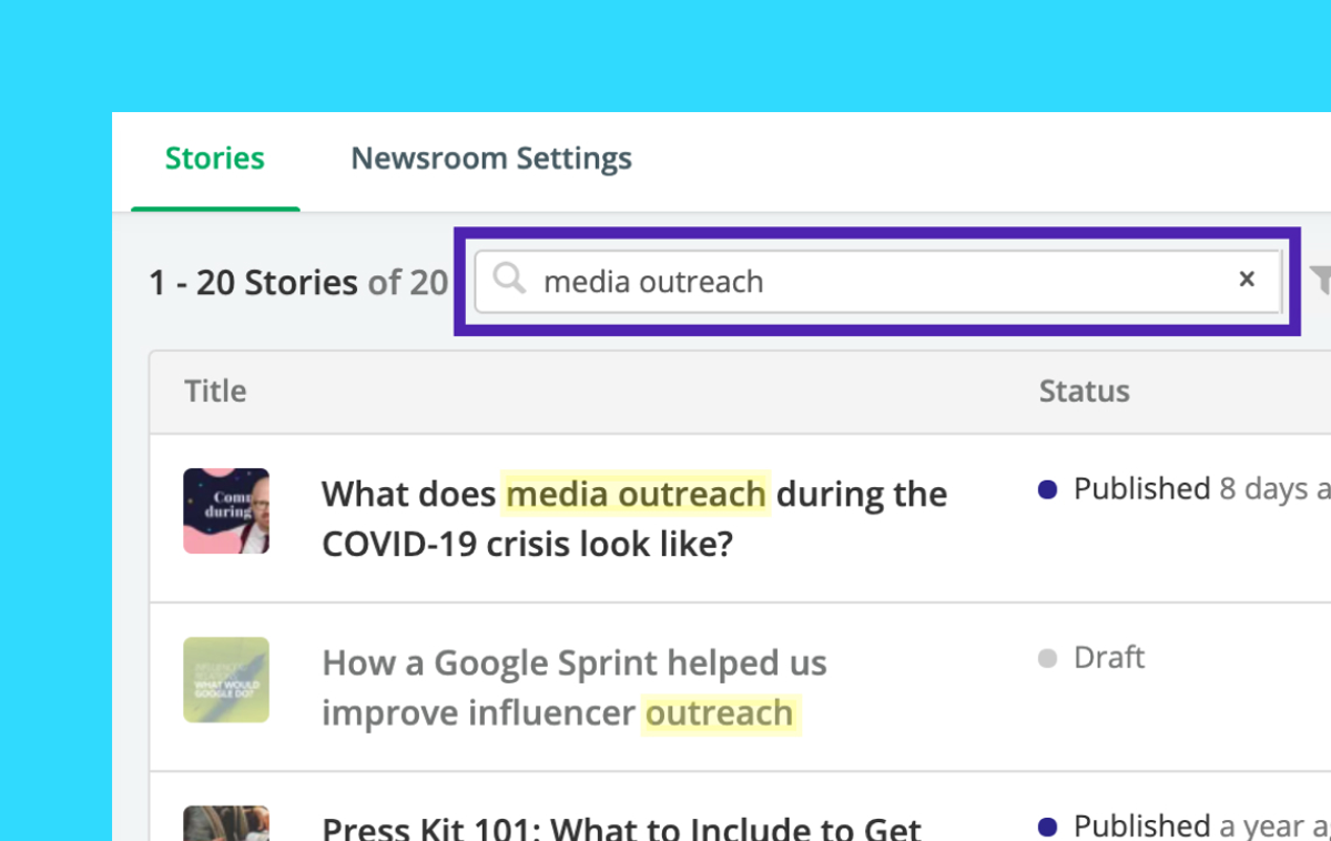 Using filters to search for Stories