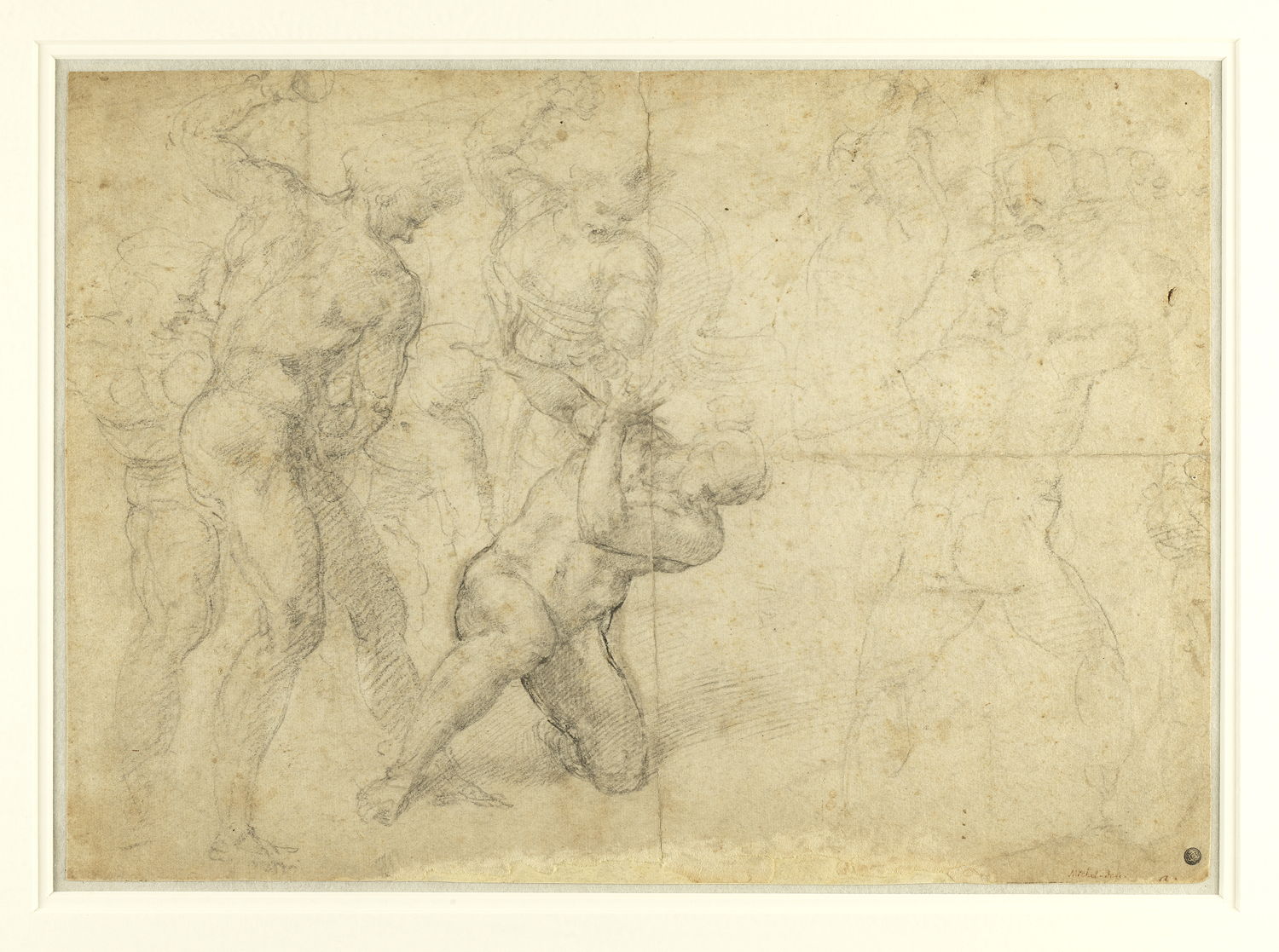 Michelangelo Buonarotti (Caprese 1475 – Rome 1564)   The Stoning of Saint Stephen  Black chalk, traces of silverpoint . 1525-1530 . On long-term loan from Stichting Jean van Caloen