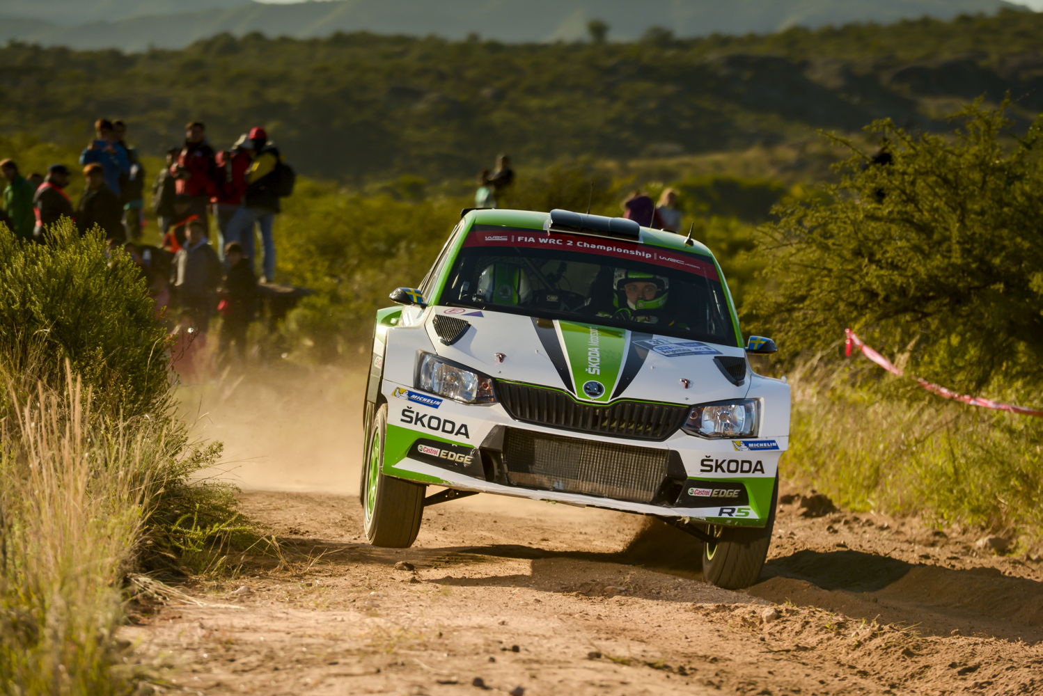 Pontus Tidemand/Jonas Andersson (SWE/SWE), driving a ŠKODA FABIA R5, want to repeat their WRC 2 victory from last year to take the lead in the WRC 2 standings
