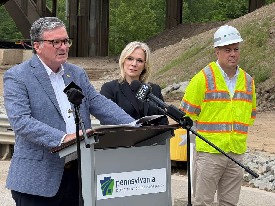 PA Secretary of Transportation Michael Carroll, PRT CEO Katharine Kelleman and PennDOT’s District Executive Jason Zang at a press event earlier this week. PA Secretary of Transportation Michael Carroll, PRT CEO Katharine Kelleman and PennDOT’s District Executive Jason Zang at a press event earlier this week.
