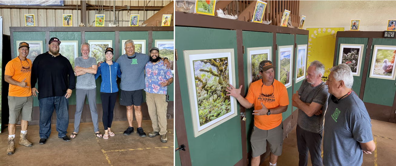 The Living Pono Project received more than $650,000 to support their preservation efforts of the Puʻu Kukui Watershed. Left Photo (from left to right): Pomaika’i Kaniaupio-Crozier, Conservation Director for Pu‘u Kukui Watershed Preserve and ma kai conservation areas; Neal Hoapili Ane, Living Pono Project Executive Director; Donors Sven & Kristin Lindblad; Tua Pittman, Master Navigator from Cook Islands; Kainoa Pestana, Conservation Manager for Pu‘u Kukui Watershed Preserve.