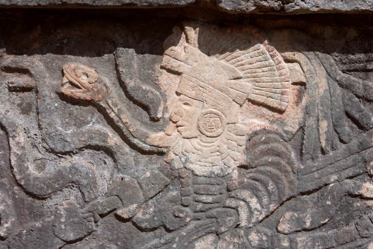 Detail of sequence showing the initiate during his journey, The Tzompantli Temple or Platform of the Skulls, 1100–1300 AD, Toltec Architecture.  AKG1639131 © akg-images / Manuel Cohen