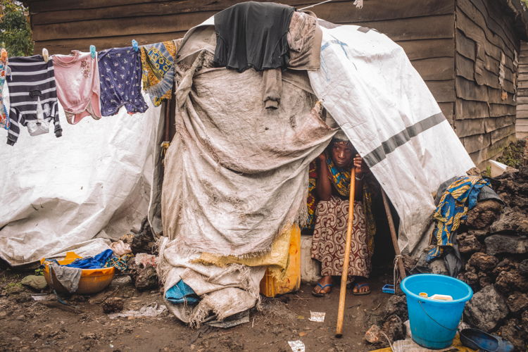 Copyright: Philémon Barbier Countries: Democratic Republic of Congo Date taken / Date Recorded: 03 January, 2024 Caption / Description: Jeanne Nyirarwango, 64, from Rugari in Rutshuru territory, in her shelter at the Kanyaruchinya site for displaced people, north of Goma, North Kivu, Democratic Republic of Congo, 3 January 2024.