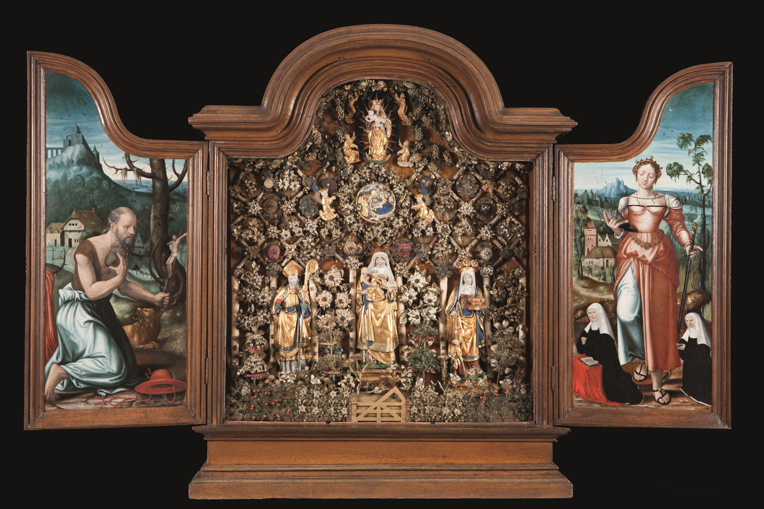 © Enclosed Garden with St Anne, the Virgin and Child, St Augustine and St Elizabeth, Mechelen, c.1520–1550. Musea en Erfgoed Mechelen – Collection Gasthuiszusters (Kik-irpa, Brussel).