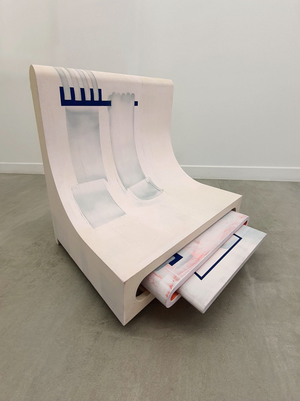 Ellen Pil, The Adventures of Self-preservation - Mundane and routine tasks, 2020 Acrylic and spraypaint on wood 70 x 70 x 60 cm _ 50 x 55 x 7 cm _ 50 x 45 x 2.2 cm _ 45 x 40 x 2.2 cm _ 45 x 40 x 2.2 cm Unique