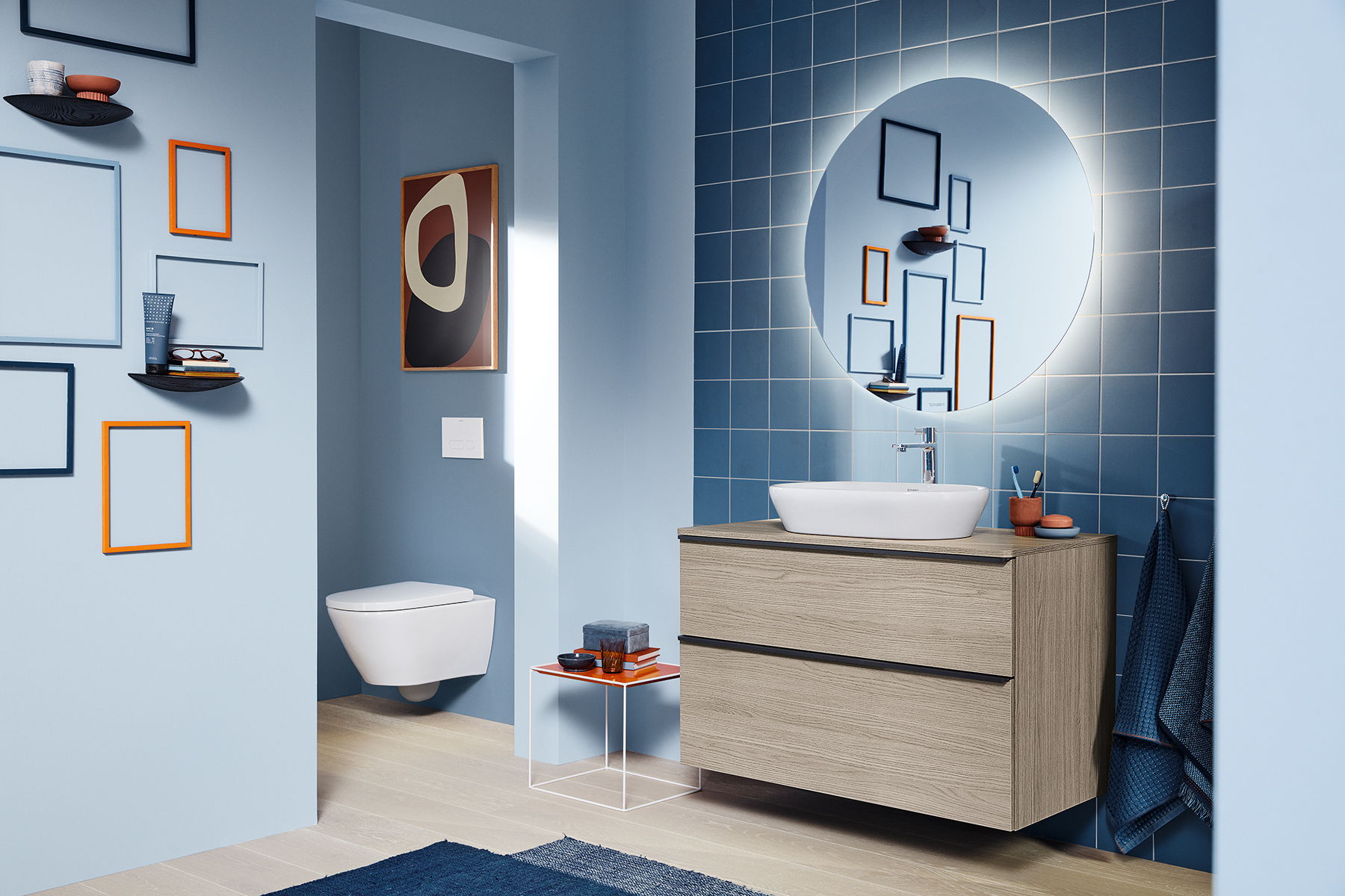 D-Neo: meuble en finition Chêne Terra (35) et vasque ovale (600 x 400 mm)