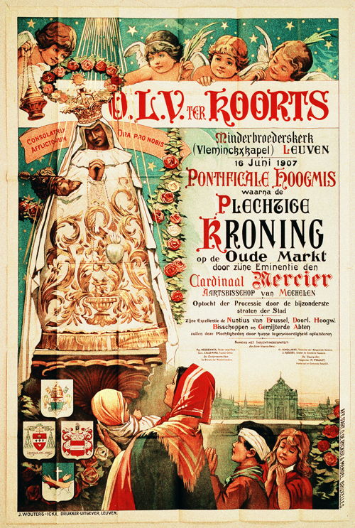 affiche uit 1907 waarmee de kroning van het piëtabeeld werd aangekondigd