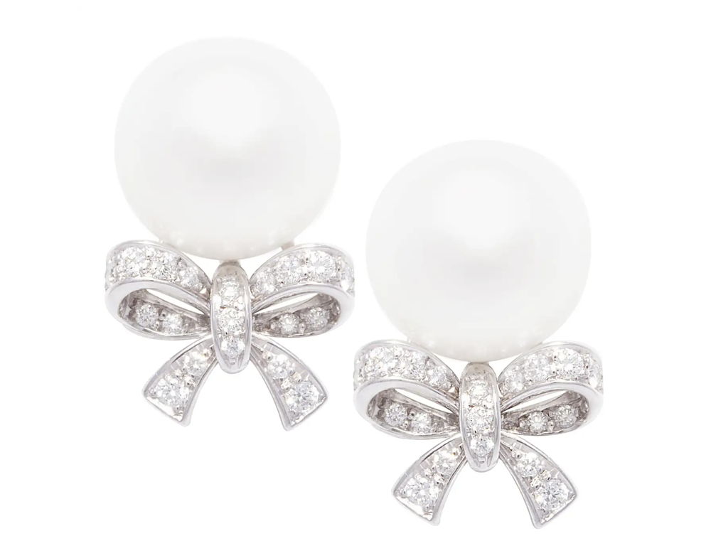 Ella Gafter 14mm Pearl Diamond Bow Earrings, $15,200