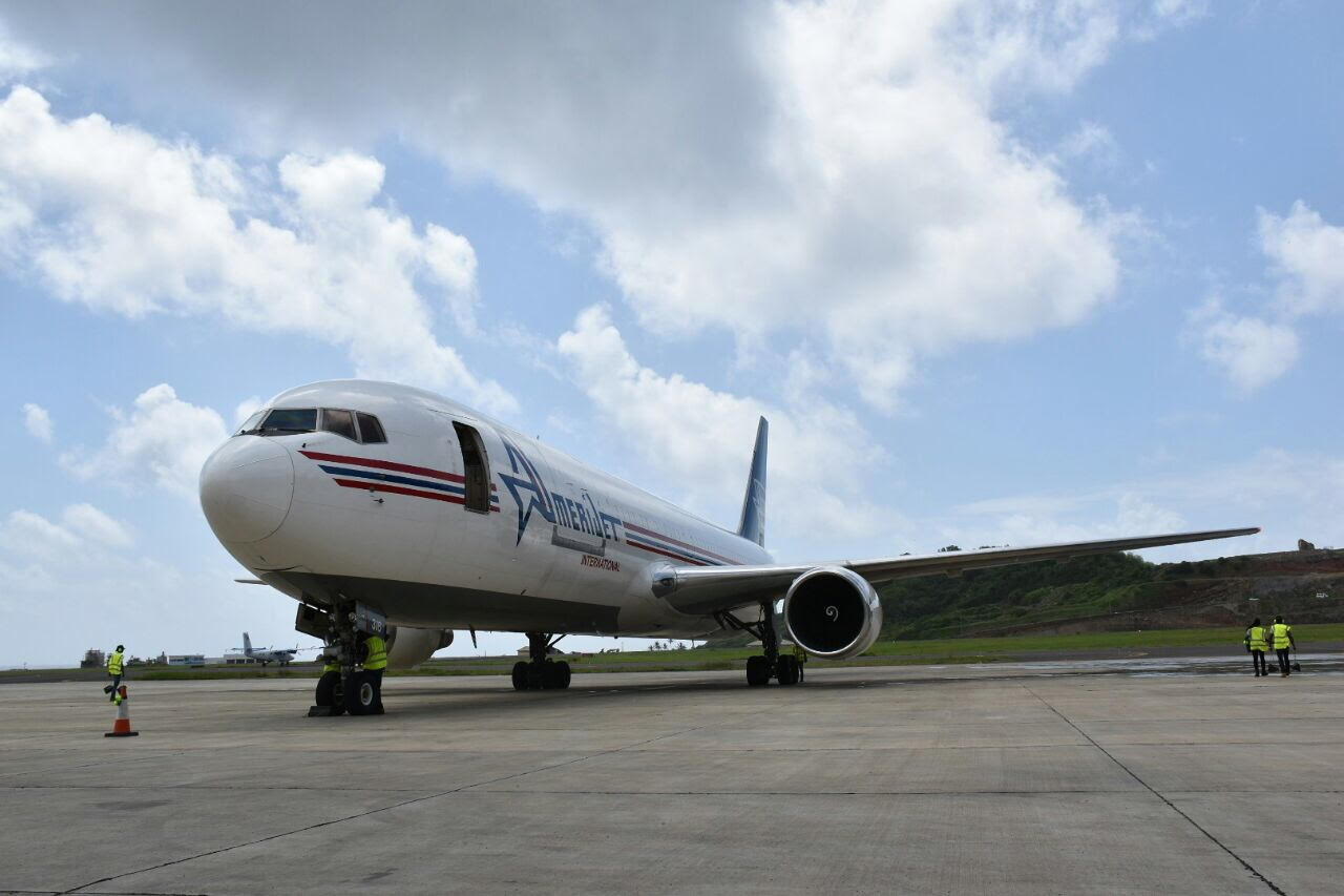 B767 Cargo Aircraft at Argyle International Airport in St. Vincent and the Grenadines.