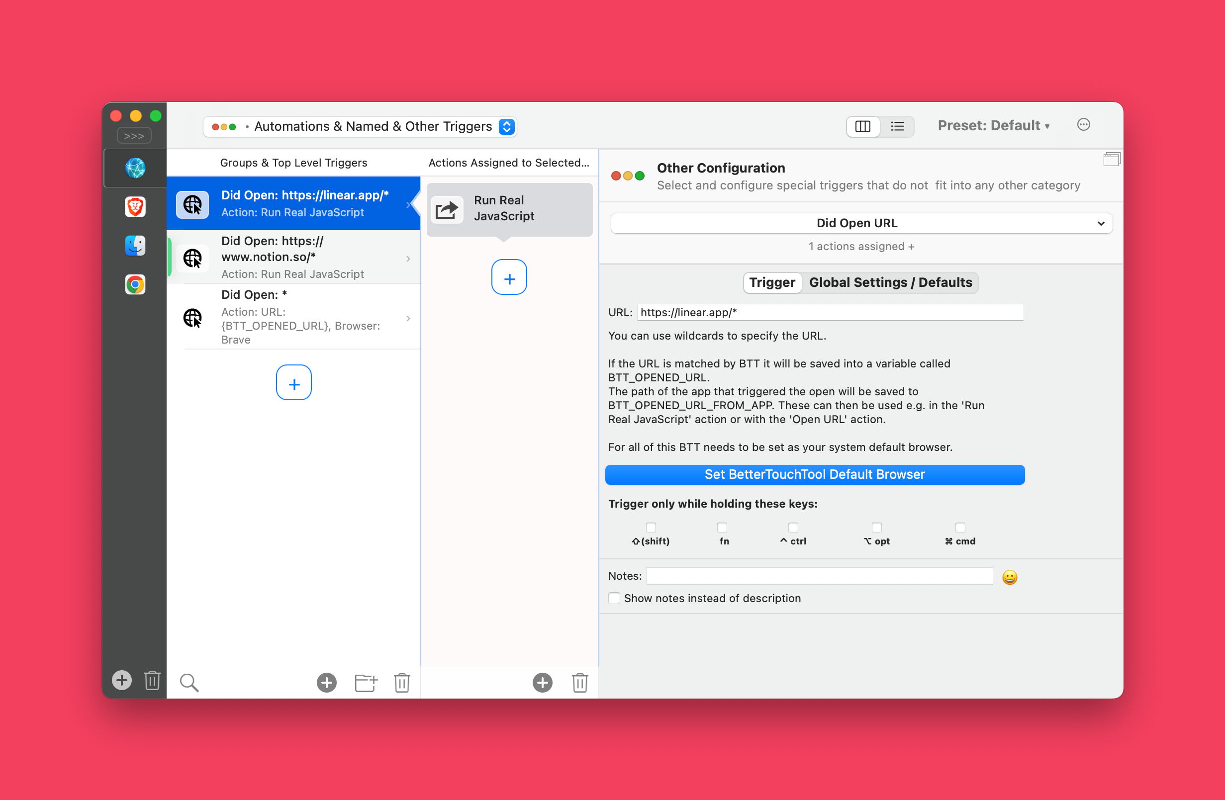 Configuration in BTT