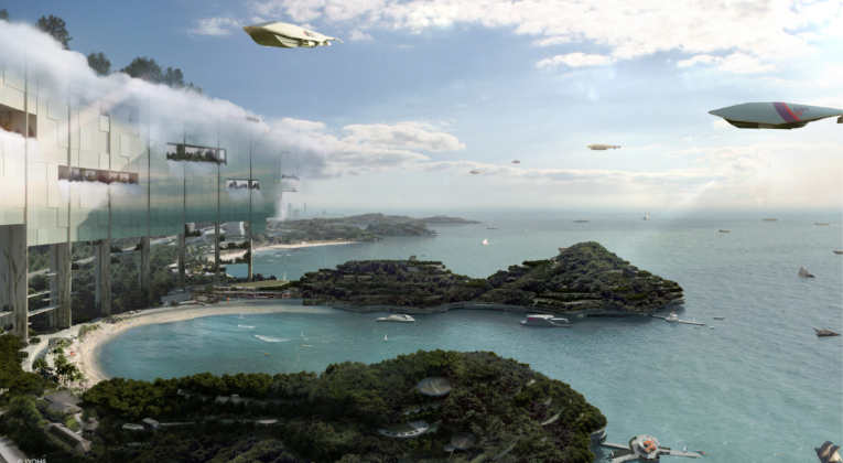 A render of East Coast Parkway, Singapore, as conceived by WOHA, that will be among nearly 100 works exhibited as part of Another World is Possible. Picture courtesy of WOHA and Obilia