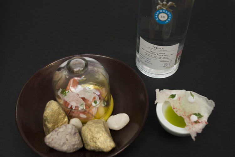Ceviche de camarón y esmedregal con mango y coco con lunares de zapote preparado por la Chef Martha Ortiz Ceviche de camarón y esmedregal con mango y coco con lunares de zapote preparado por la Chef Martha Ortiz