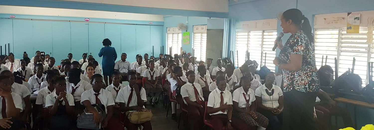 Statistical Development Officer Loverly Anthony addressing some students © Abiola Sandiford 