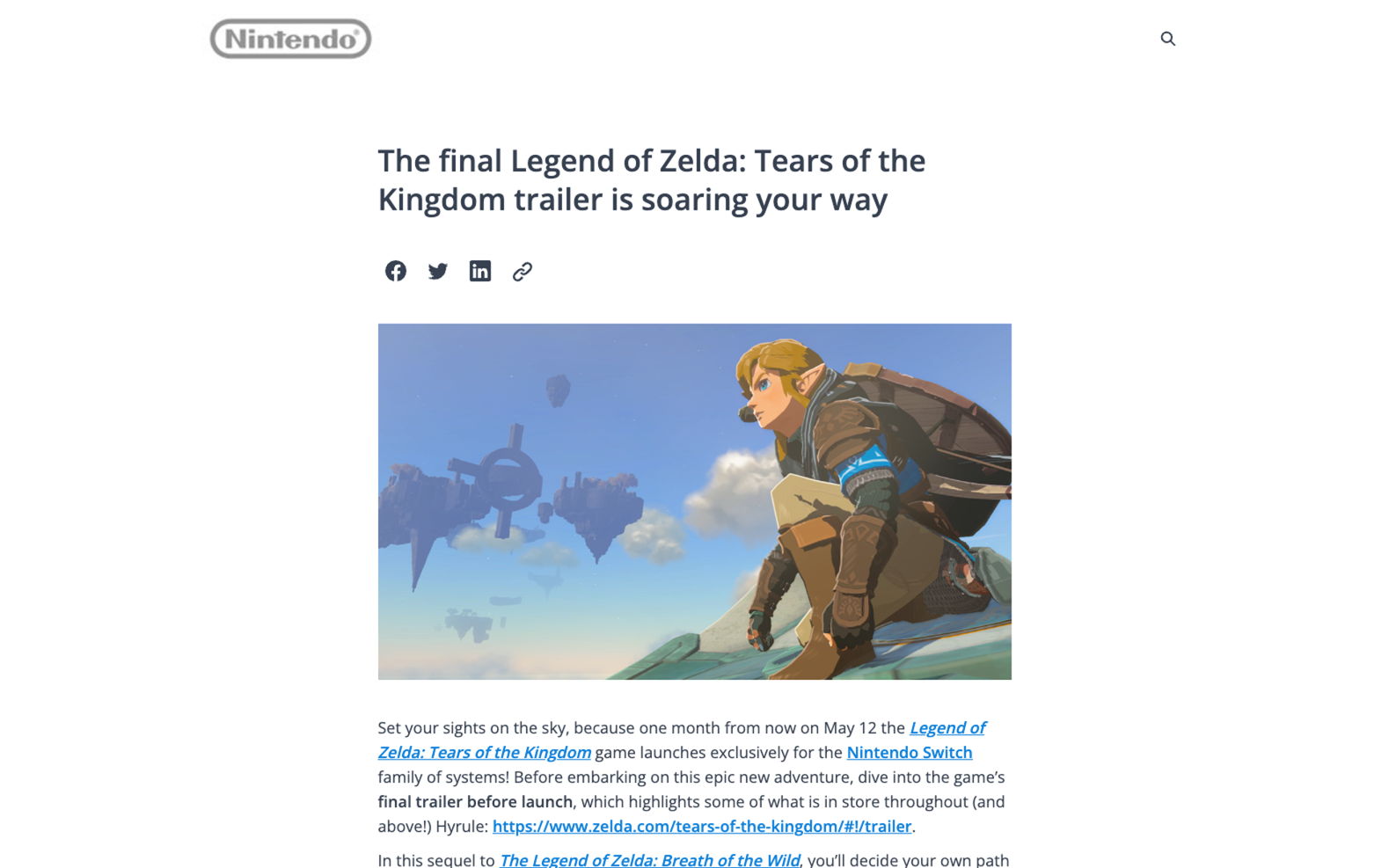 Nintendo teases new Legend of Zelda trailer