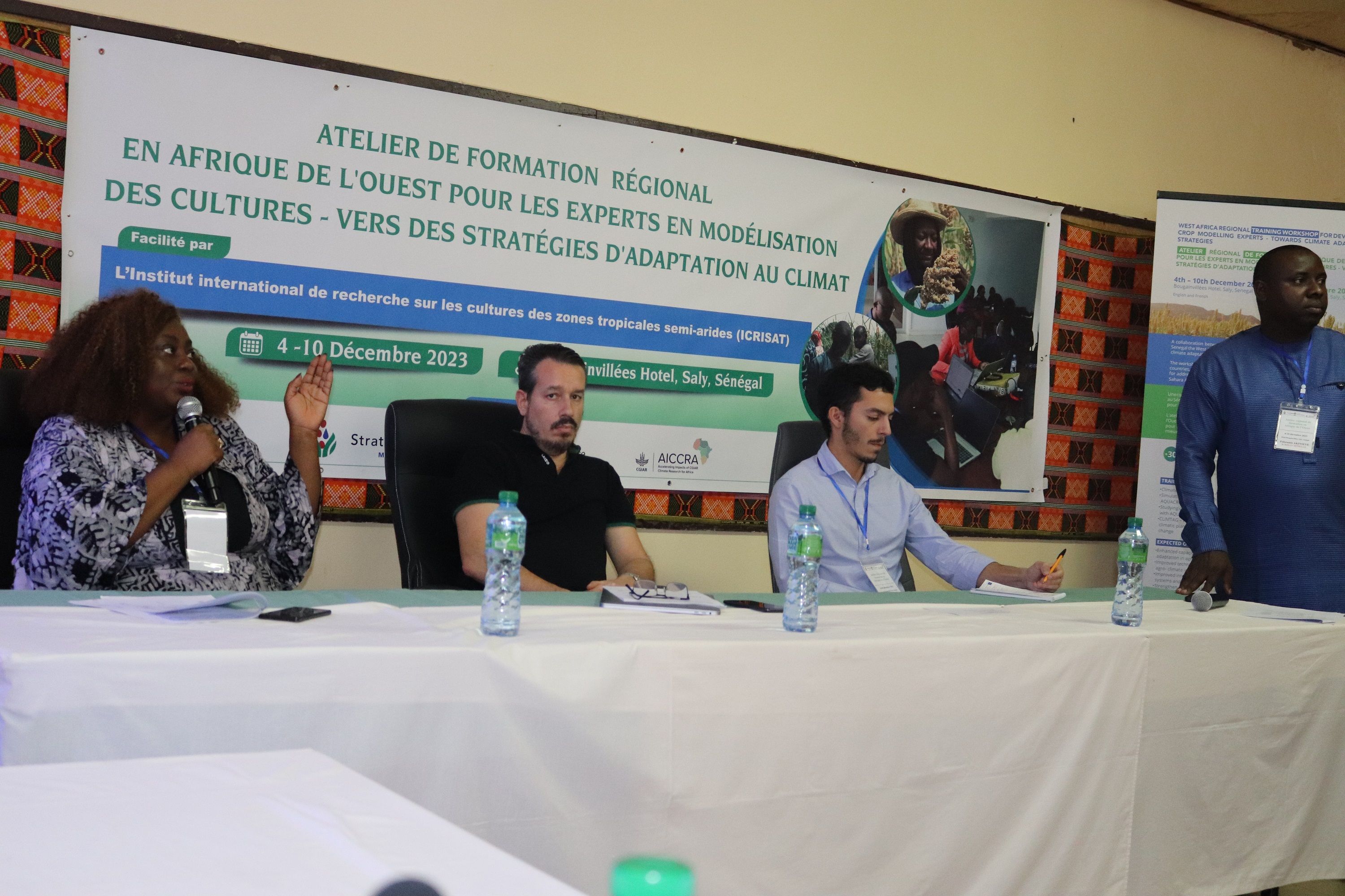 From left, Dr. Nadine O. Worou, Scientific Coordinator, AICCRA. Also seen in the Picture (Second left), Mr Pierre Sibiry Traore, Representaive, iCRISAT-Senegal and (First right), Dr. Akinseye Folorunso, ICRISAT.