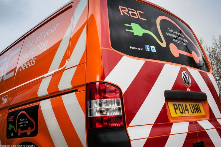Rear view of the RAC's first EV charging van