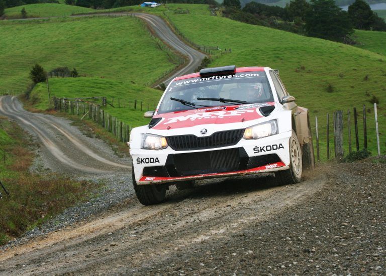 Ole Christian Veiby (right) and co-driver Stig Rune Skjaermoen finished second with their MRF ŠKODA FABIA R5.