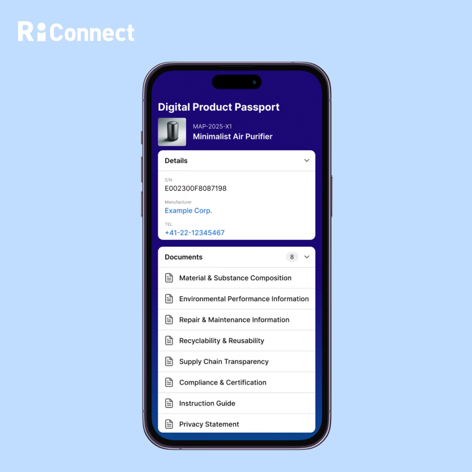 RiConnect’s Digital Product Passport records a product’s lifecycle information.