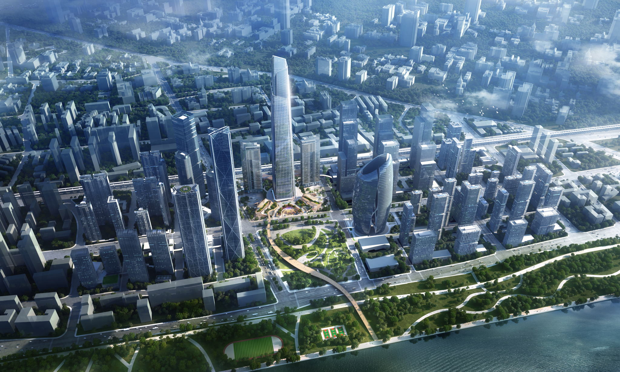 The Wuhan Chow Tai Fook Finance Centre, aerial view, by Ronald Lu & Partners The Wuhan Chow Tai Fook Finance Centre, aerial view, by Ronald Lu & Partners