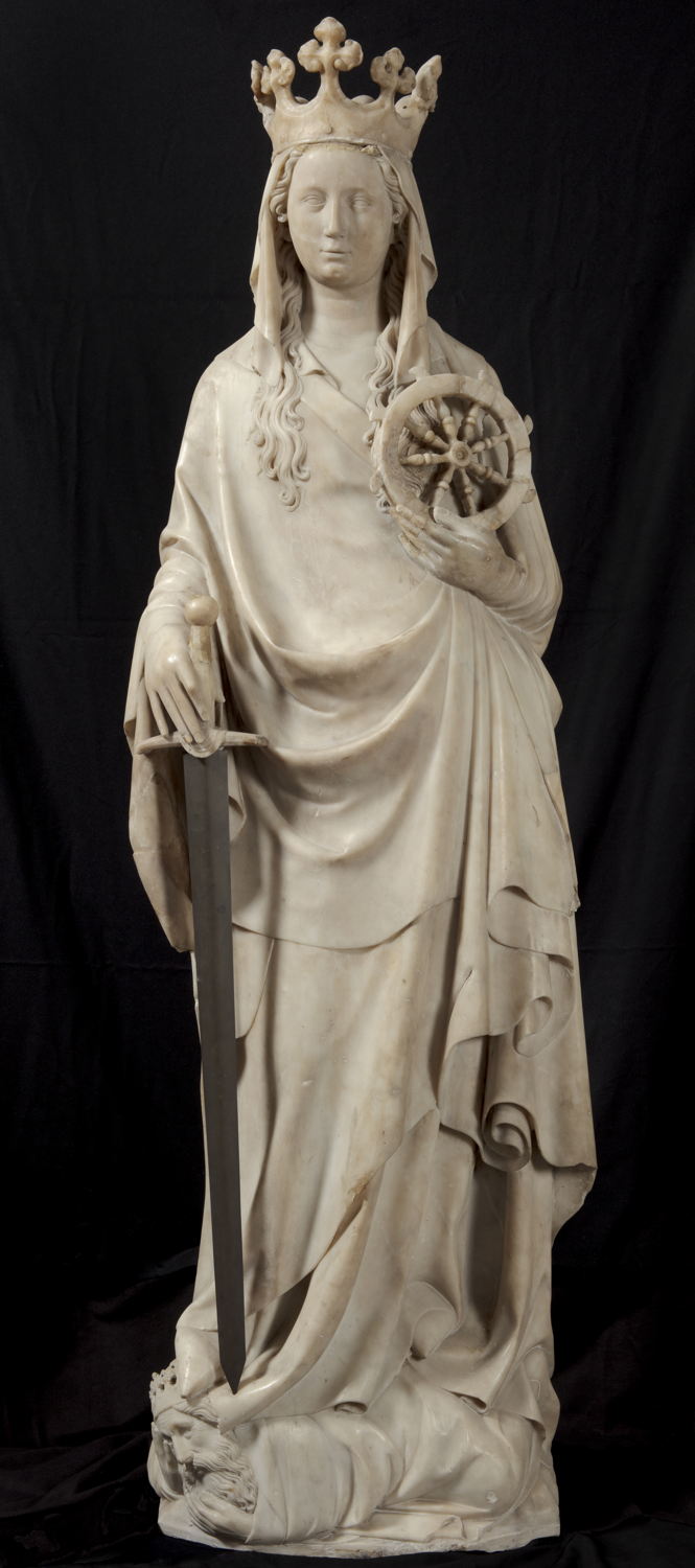André Beauneveu, Saint Catherine of Alexandria, 1374-1386, marble, Onze-LieveVrouwekerk, Kortrijk. Pictured after restoration.