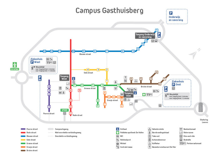 Vertrouwde kleurenpijlen op campus Gasthuisberg maken plaats voor modern stratenplan