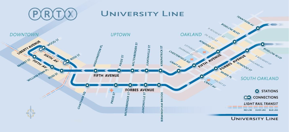 Map of 24 PRTX stations along the University Line corridor ​