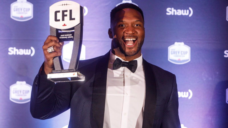 Rolly Lumbala, the 2018 recipient of the Jake Gaudaur Award. Photo credit: Dave Chidley/CFL.ca 