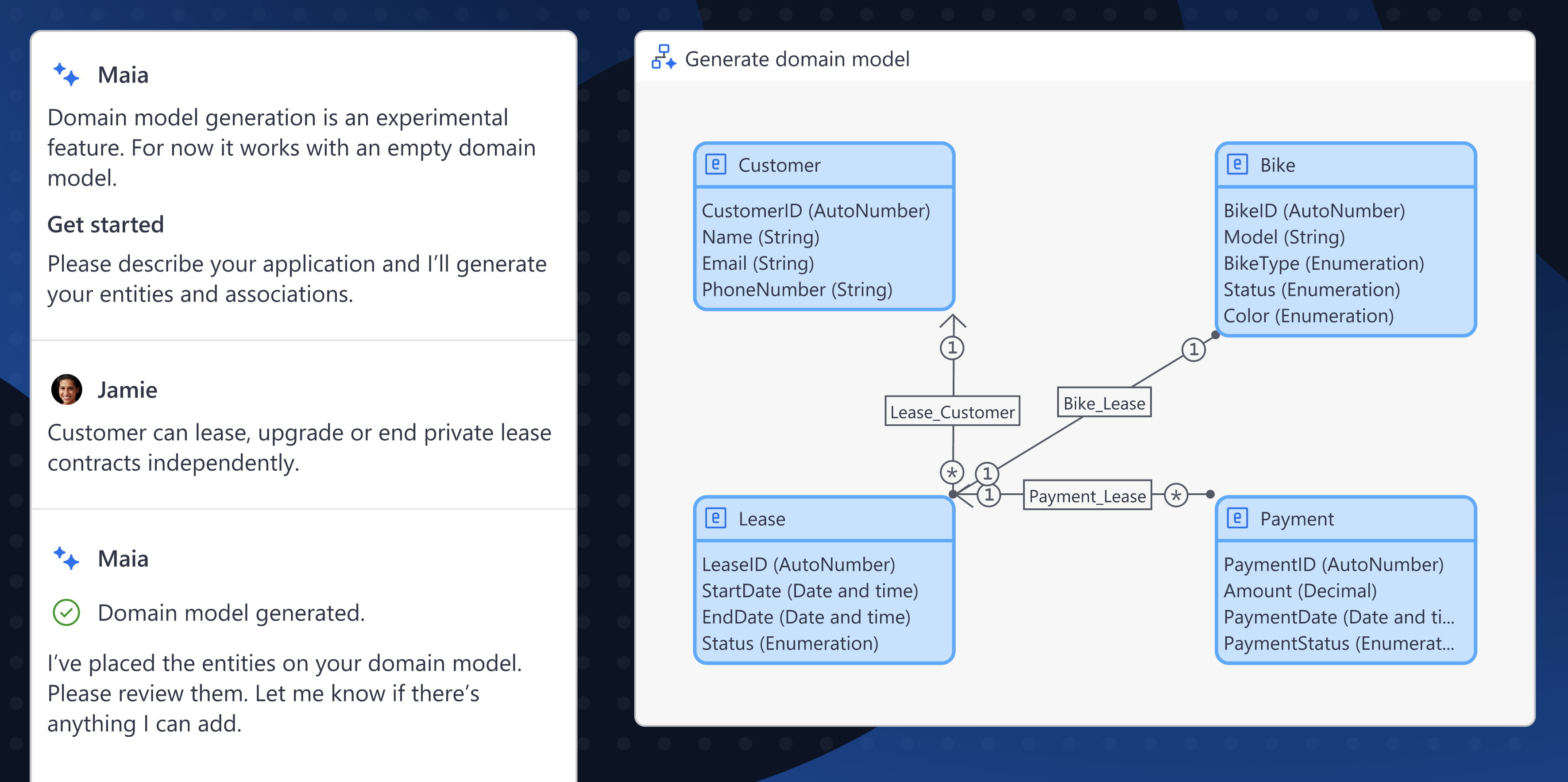 KI-Assistent "Maia" - Maia Domain Model Generator (Quelle: Mendix)