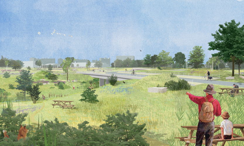 Ringpark Zuid: Een mogelijke invulling van het buitenpark.
© Ontwerpteam Ringpark Zuid - 51N4E, H+N+S, Tractebel, Endeavour, Bollinger+Grohmann, Plant&Houtgoed en MDC Ringpark Zuid: Een mogelijke invulling van het buitenpark.
© Ontwerpteam Ringpark Zuid - 51N4E, H+N+S, Tractebel, Endeavour, Bollinger+Grohmann, Plant&Houtgoed en MDC