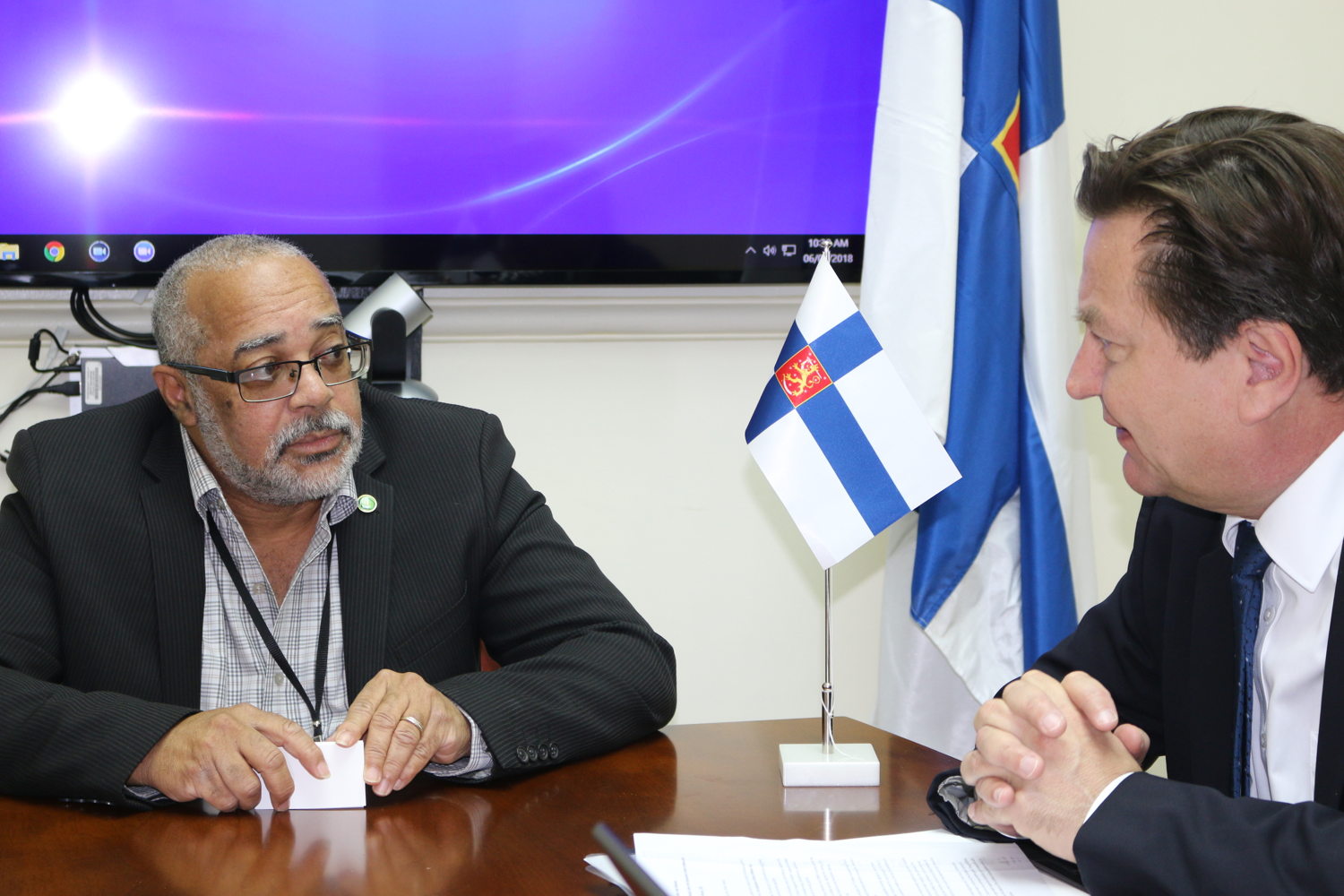 Director General of the OECS Commission Dr. Didacus Jules and the Ambassador of Finland to the Caribbean H.E. Jukka Pietikainen