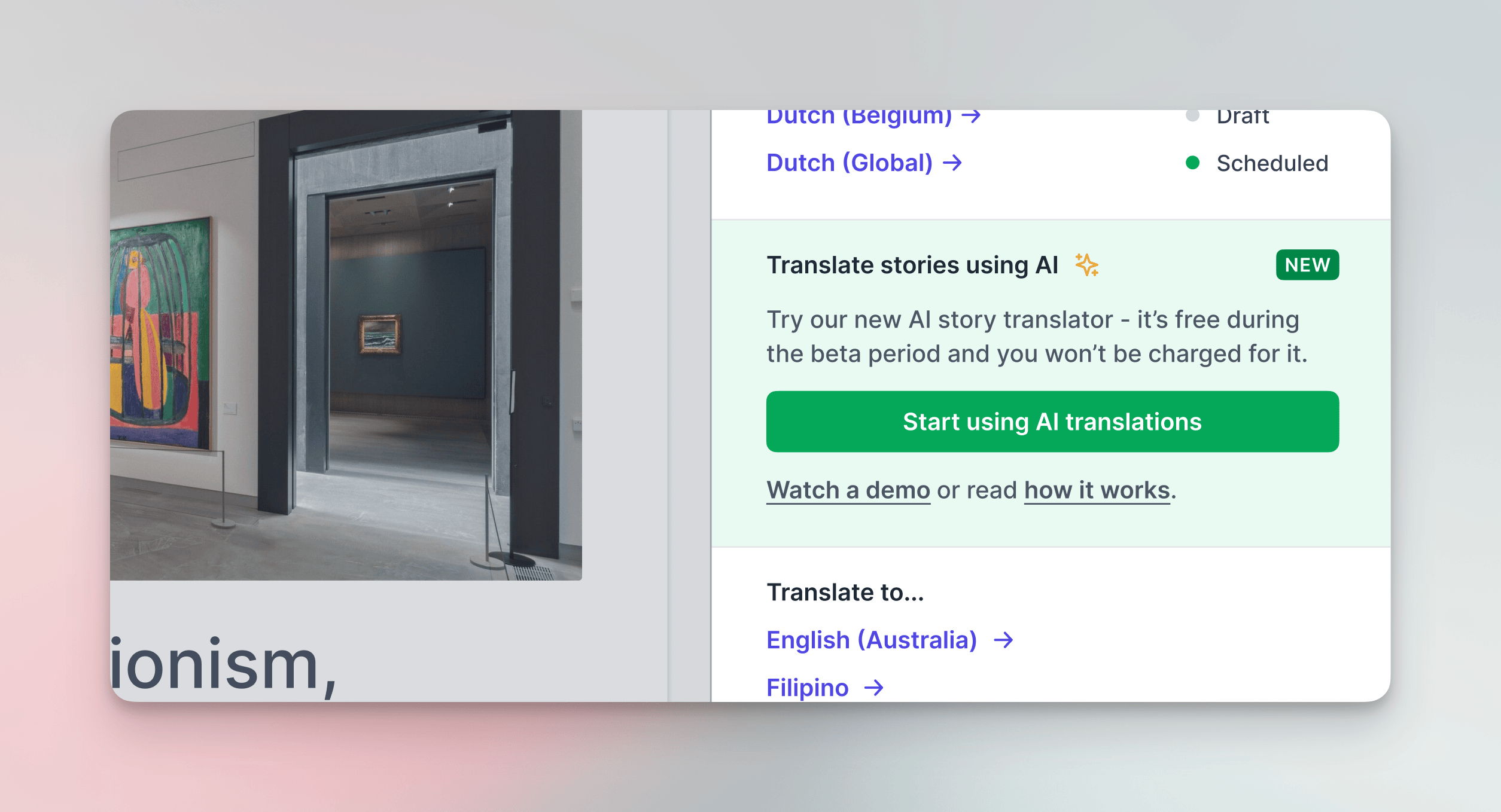 AI translation beta opt-in