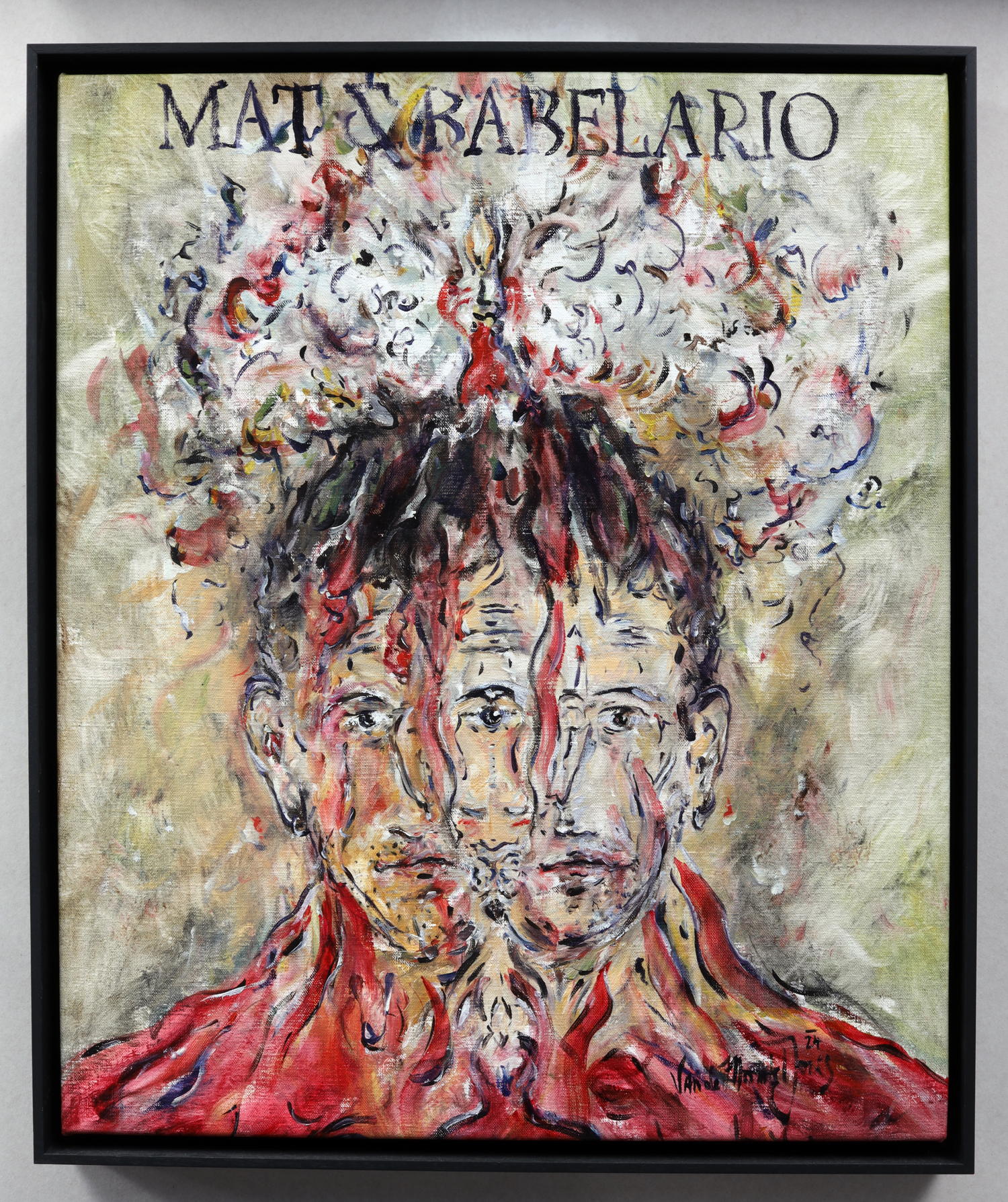 Joris VAN DE MOORTEL Mijn hoofd is een zieke vulkaan (Mat & Babelario), 2024 Huile sur lin et cadre en bois de l’artiste Oil on linen and artist’s wooden frame 67 x 55 cm