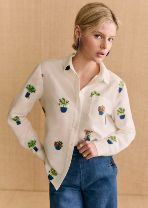 Sézane - Chemise TOMBOY Broderie Jardini fond ecru - 90€