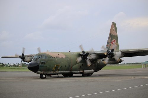 A National Bolivarian Armed Forces C-130 arrives in Saint Lucia with vital emergency aid and humanitarian specialists